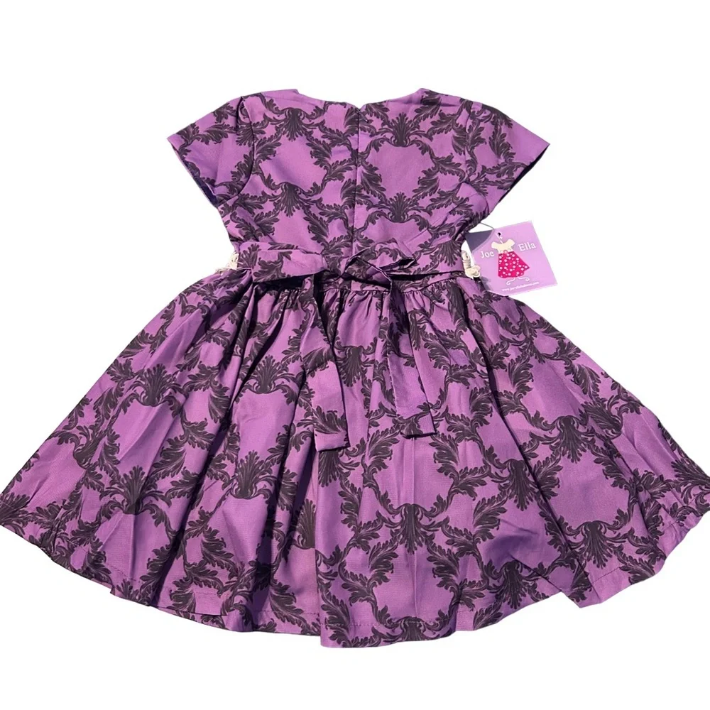 💜 NWT Joe-Ella Purple and Black Floral Dress Size 4T Easter Wedding